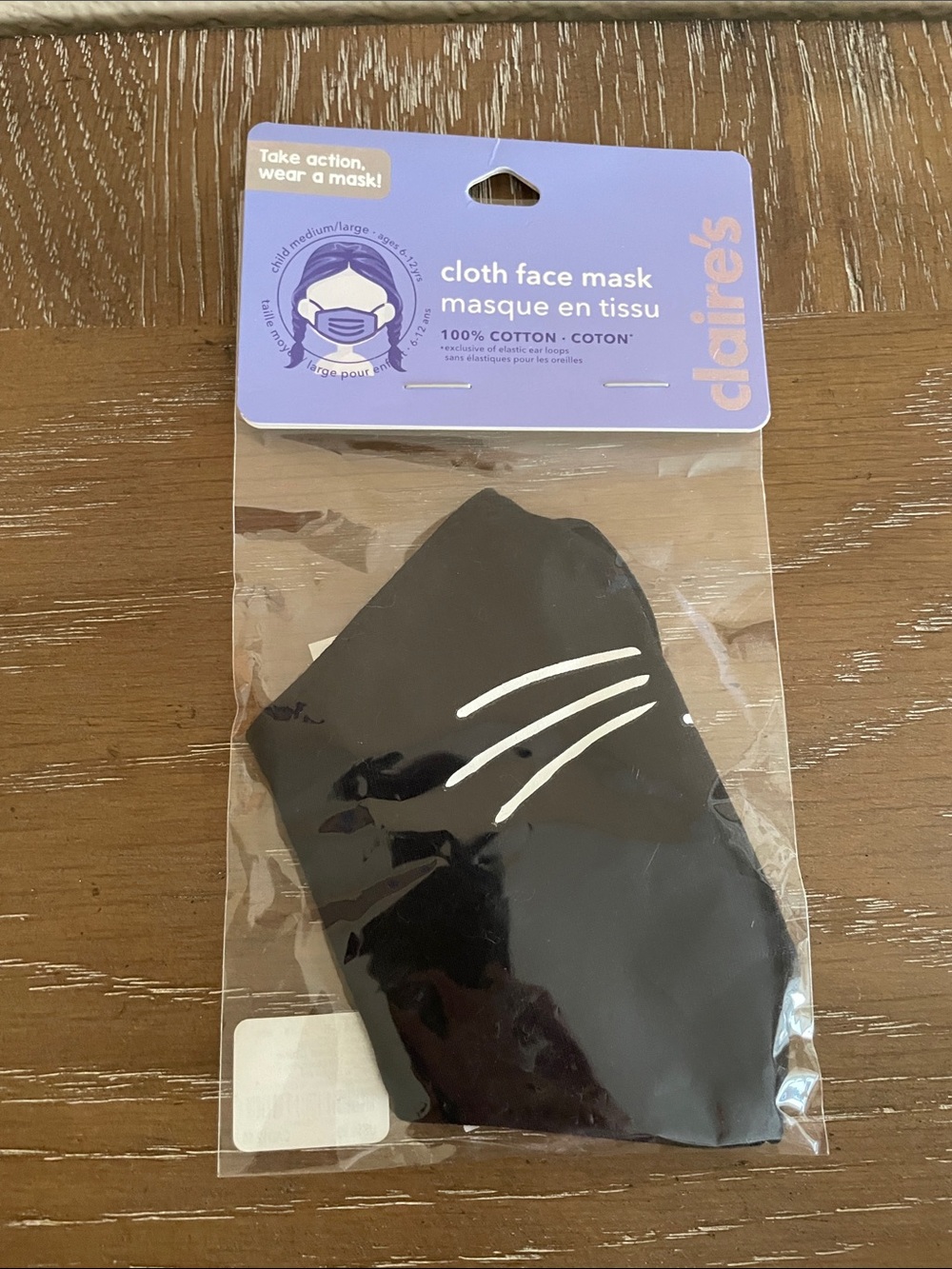 💖 Pick three $15 - Claire's Black Cloth Face Mask - Solid Black 100% Cotton